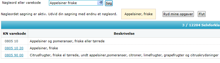 keywords search result